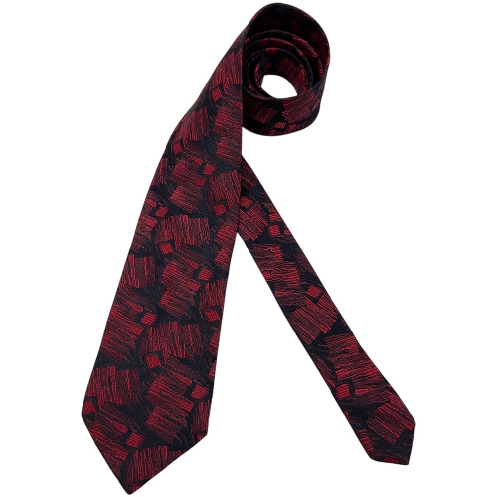 CARNAVAL DE VENISE Black/Red Geometric Art Silk LUXURY Tie HANDMADE ITALY